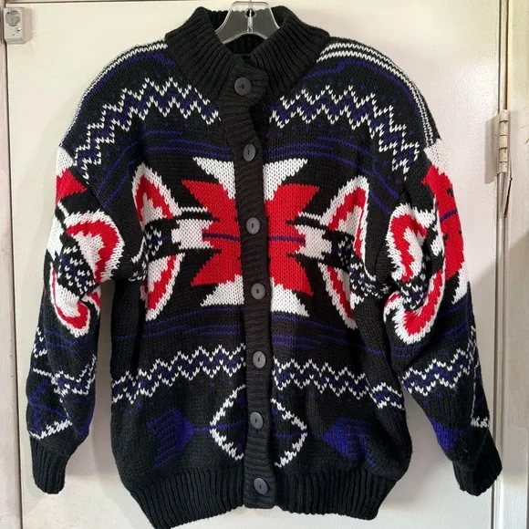 Vintage Y2K Southwest Print Chunky Knit Cardigan - Picture 1 of 12